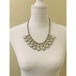 Statement Necklace Faux Pearl Snowman Shaped Silver Tone Adjustable Chain